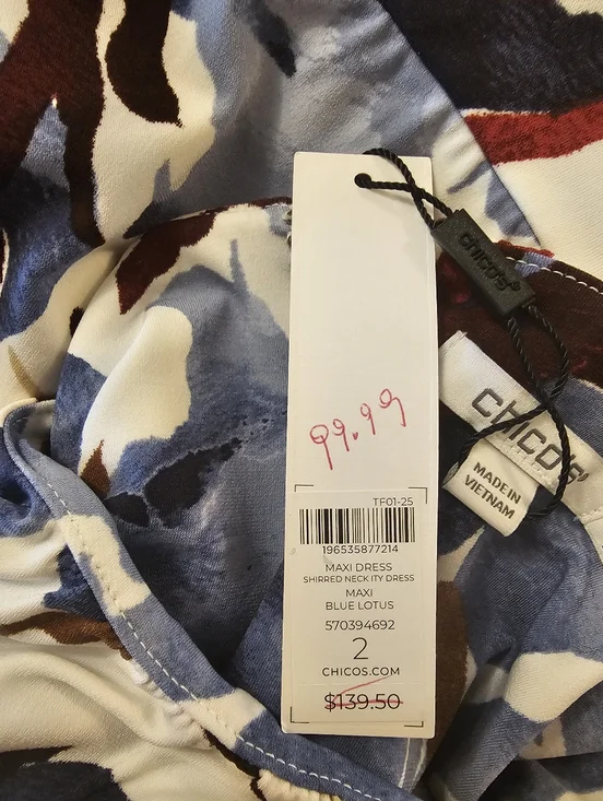 Multi-Coloured Chico's Women's Sleeveless Shirred Neck Maxi Dress - Picture 9 of 12